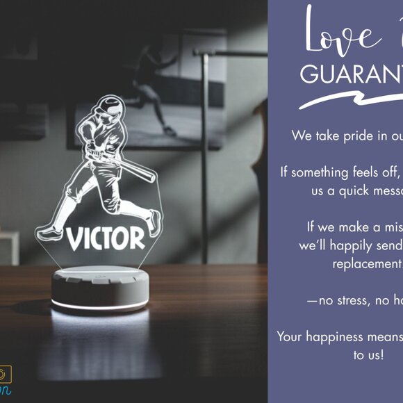 Baseball Night Light – Personalized LED Lamp for Sports Lovers - Picture 6 of 8